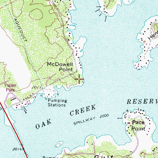 Topographic Map of McDowell Point, TX