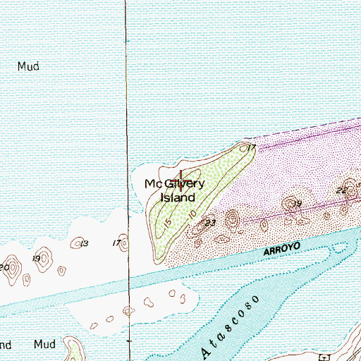 Topographic Map of McGilvery Island, TX