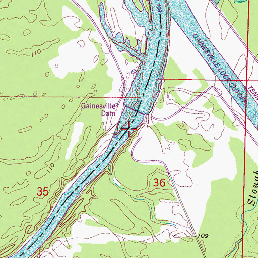 Topographic Map of Damsite West Bank Public Use Area, AL
