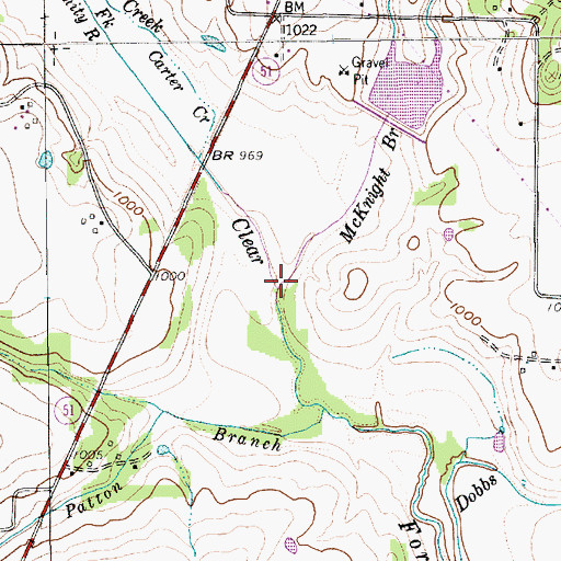 Topographic Map of McKnight Branch, TX