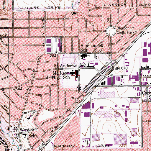 Topographic Map of McLean Junior High School, TX