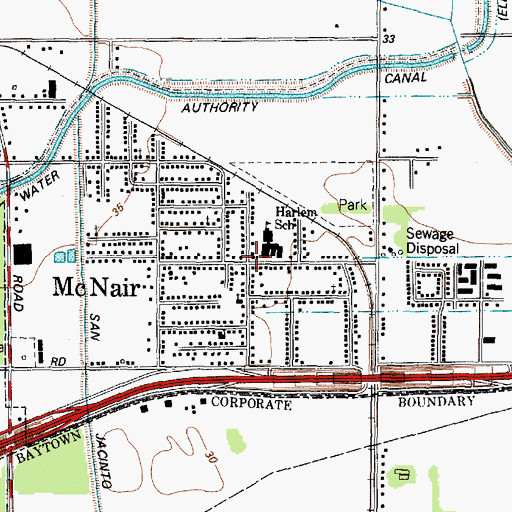 Topographic Map of McNair, TX