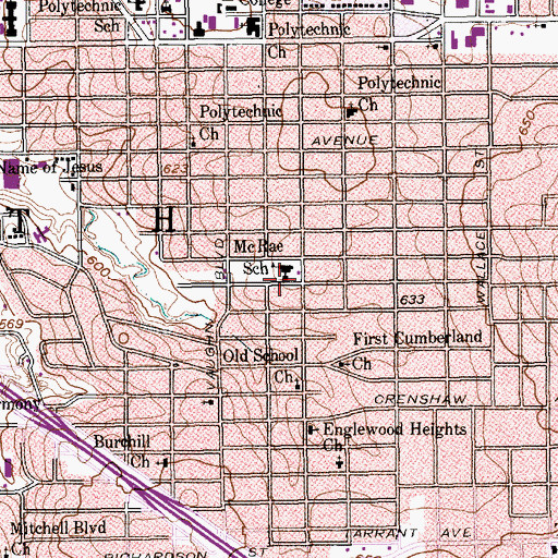 Topographic Map of McRae School, TX