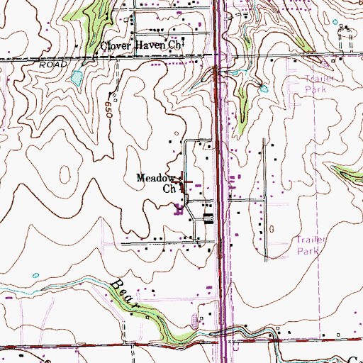 Topographic Map of Meadow Church, TX