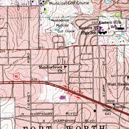 Topographic Map of Meadowbrook Church, TX