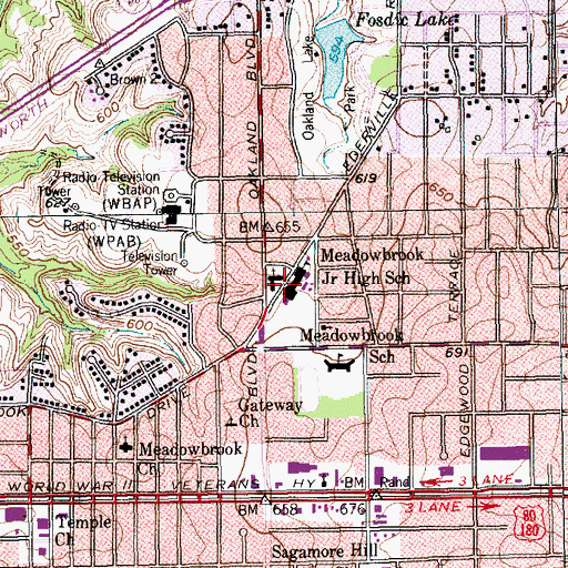 Topographic Map of Meadowbrook Junior High School, TX