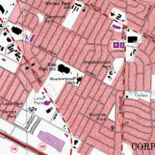 Topographic Map of Meadowbrook School, TX