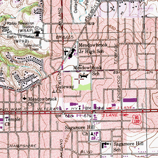 Topographic Map of Meadowbrook School, TX