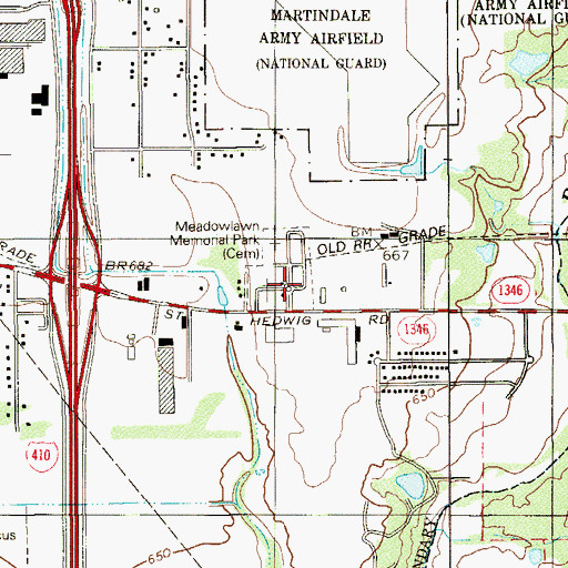 Topographic Map of Meadowlawn Memorial Park, TX