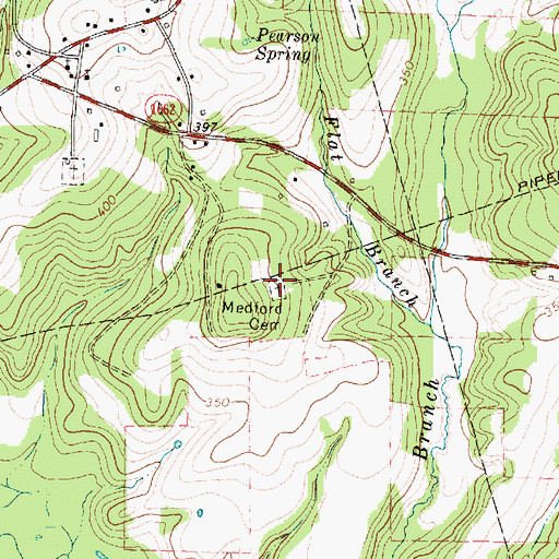 Topographic Map of Medford Cemetery, TX