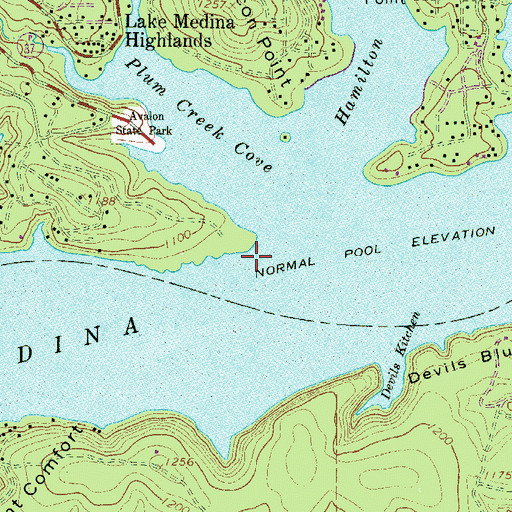 Topographic Map of Medina Lake, TX