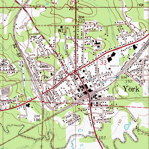 Topographic Map of First Baptist Church, AL