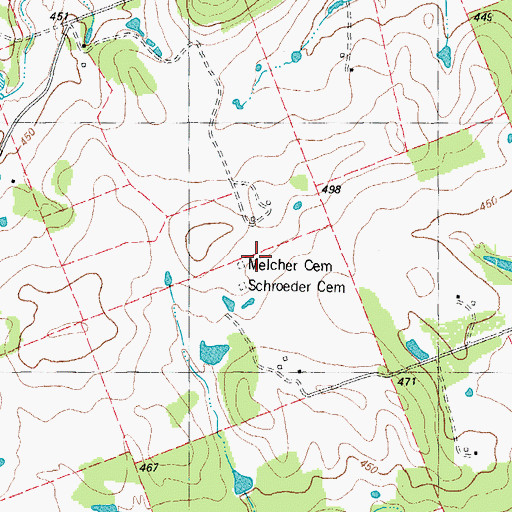 Topographic Map of Melcher Cemetery, TX