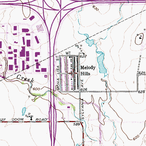 Topographic Map of Melody Hills, TX