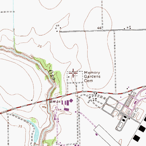 Topographic Map of Memory Gardens Cemetery, TX