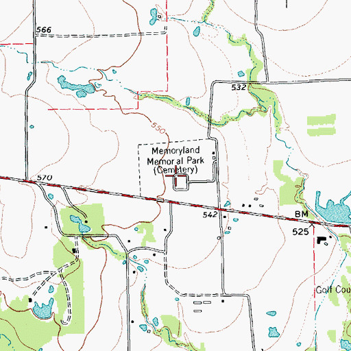 Topographic Map of Memoryland Memorial Park, TX