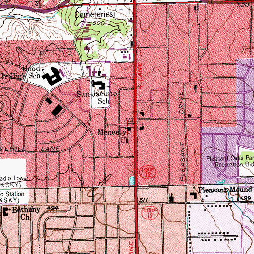 Topographic Map of Meneely Church, TX