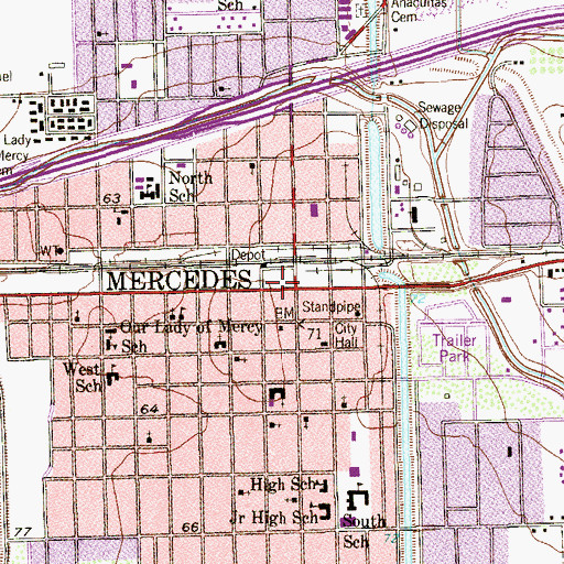Topographic Map of Mercedes, TX