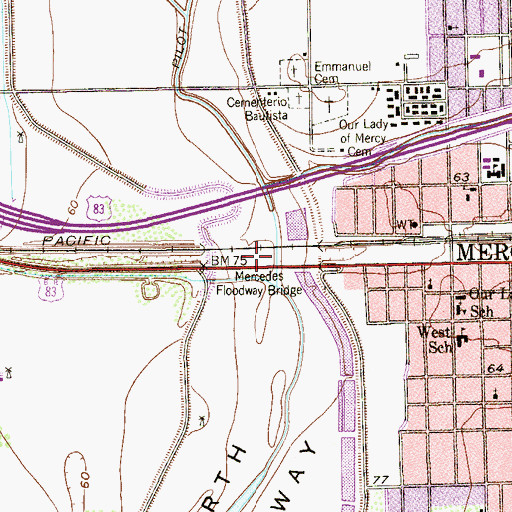 Topographic Map of Mercedes Floodway Bridge, TX