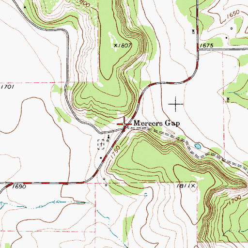 Topographic Map of Mercers Gap, TX