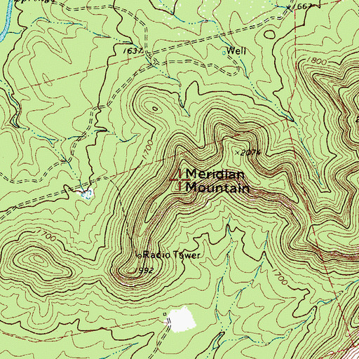 Topographic Map of Meridian Mountain, TX