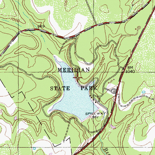 Topographic Map of Meridian State Park, TX