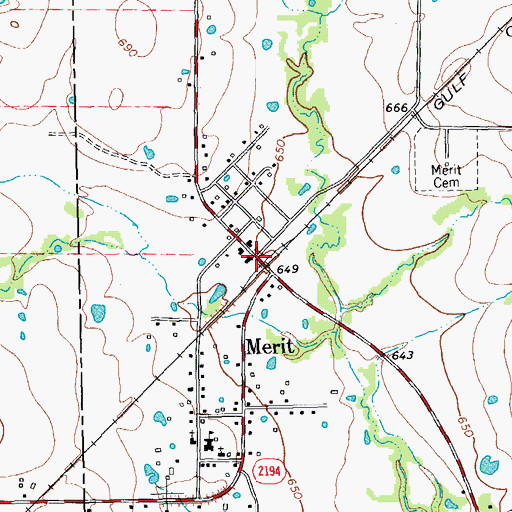 Topographic Map of Merit, TX
