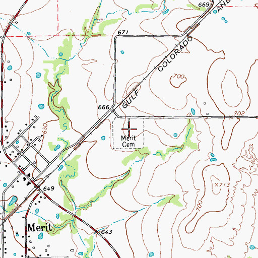 Topographic Map of Merit Cemetery, TX