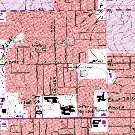 Topographic Map of Merrell Cemetery, TX