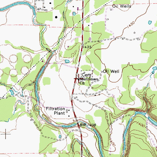 Topographic Map of Merriman Church, TX