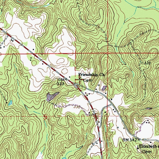 Topographic Map of Friendship Cemetery, AL