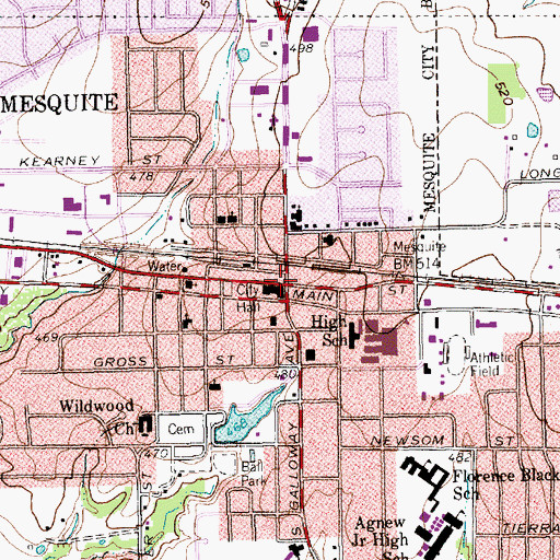 Topographic Map of Mesquite, TX