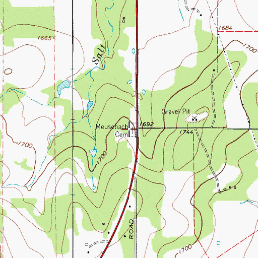 Topographic Map of Meusebach Cemetery, TX