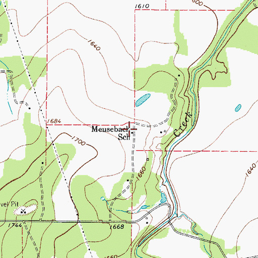 Topographic Map of Meusebach School, TX