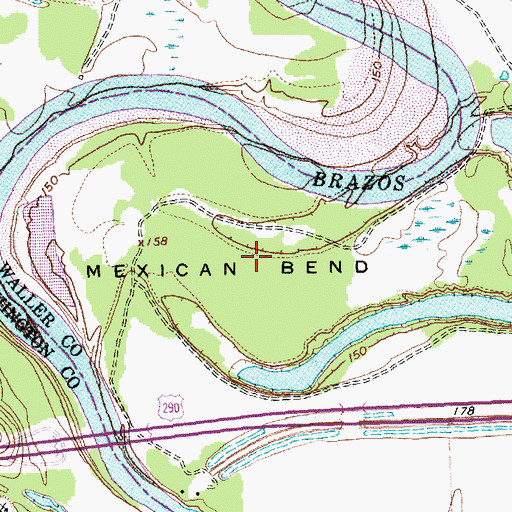 Topographic Map of Mexican Bend, TX