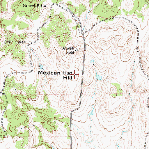Topographic Map of Mexican Hat Hill, TX