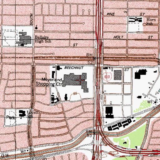 Topographic Map of Meyerland Shopping Center, TX