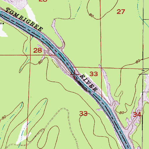 Topographic Map of Greens Bar, AL