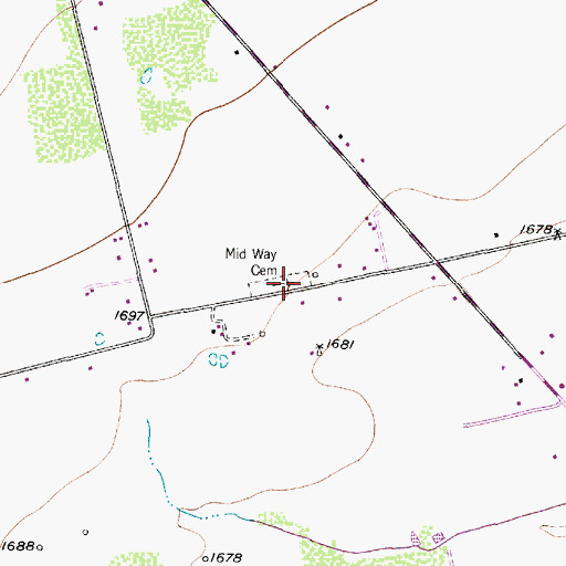 Topographic Map of Mid Way Cemetery, TX