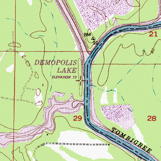 Topographic Map of Greens Landing (historical), AL
