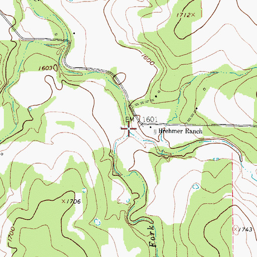 Topographic Map of Middle Fork Hunters Creek, TX