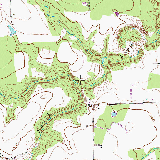 Topographic Map of Middle Fork Harveys Creek, TX