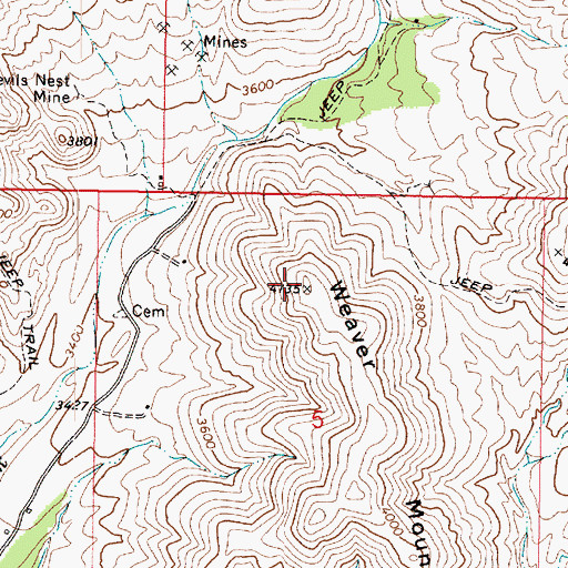 Topographic Map of Weaver Mountain, AZ