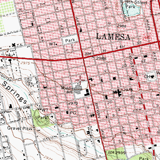 Topographic Map of Middle School, TX