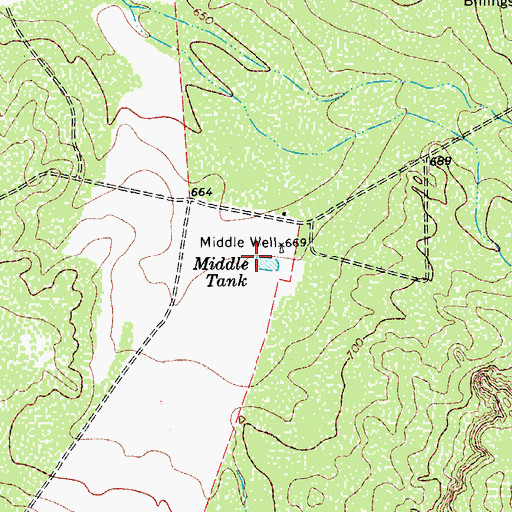 Topographic Map of Middle Tank, TX