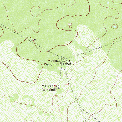 Topographic Map of Middle Windmill, TX