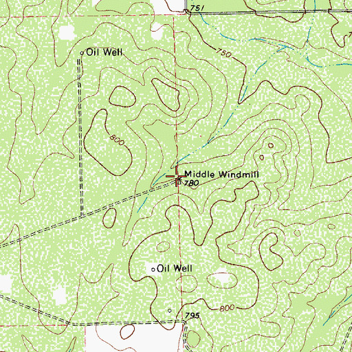 Topographic Map of Middle Windmill, TX