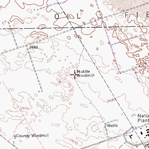 Topographic Map of Middle Windmill, TX