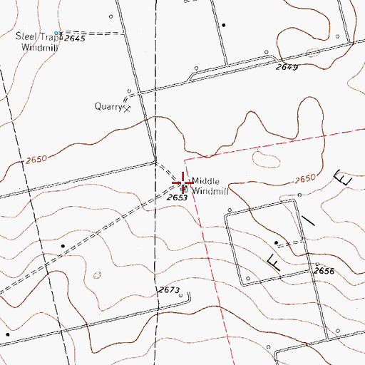 Topographic Map of Middle Windmill, TX