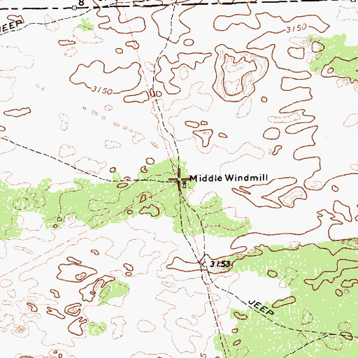 Topographic Map of Middle Windmill, TX